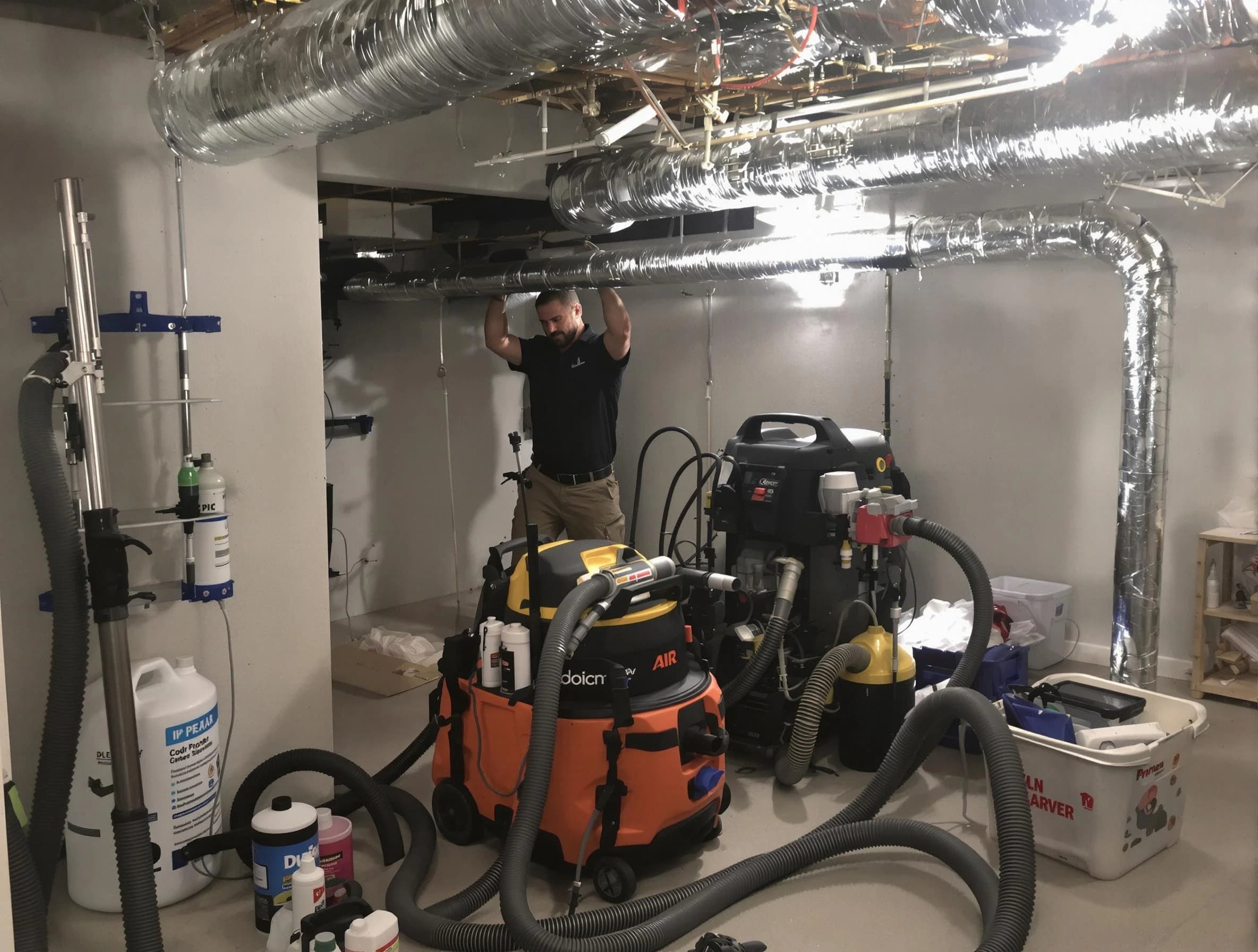 Brandermill Air Duct Cleaning specialist performing professional mold removal from air ducts using safety equipment in Brandermill