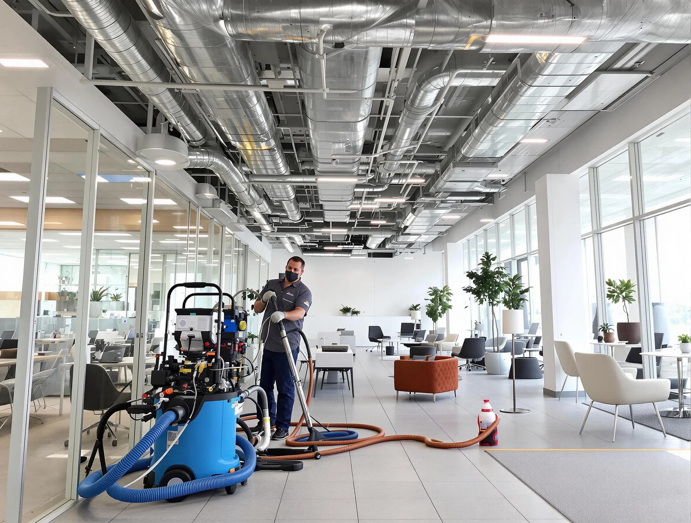 Brandermill Air Duct Cleaning team conducting comprehensive commercial duct cleaning at a business location in Brandermill