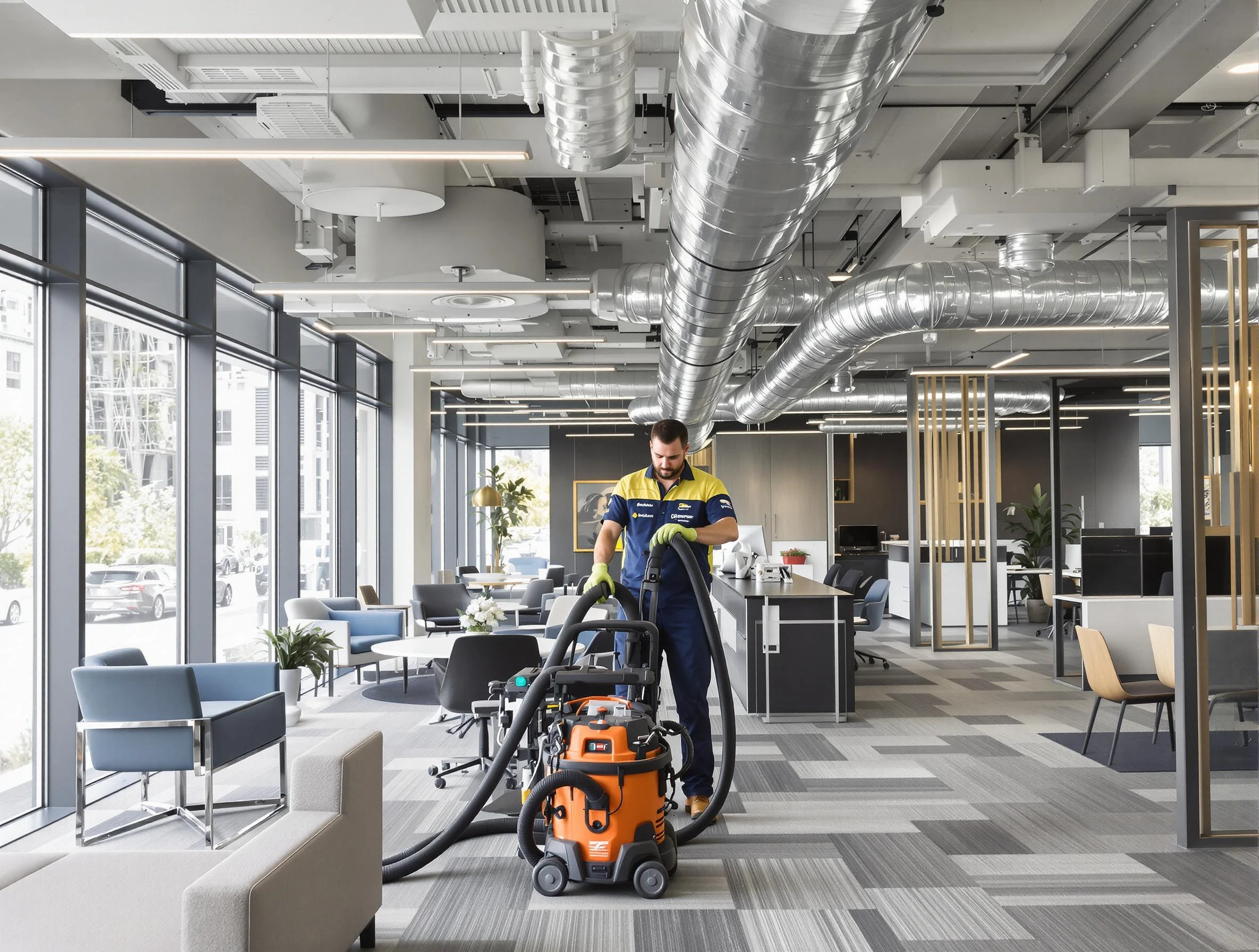 Brandermill Air Duct Cleaning team performing thorough commercial duct cleaning at a Brandermill business center